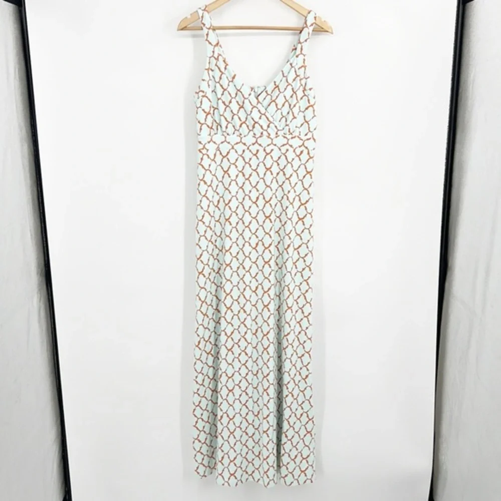 J McLaughlin Maxi Dress Turquoise and Orange Geometric Pattern size Medium